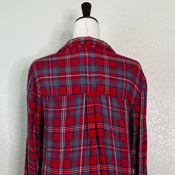Abercrombie & Fitch Red Plaid Flannel Long Sleeves Wrap Shirt, Sz Small - Picture 8 of 12